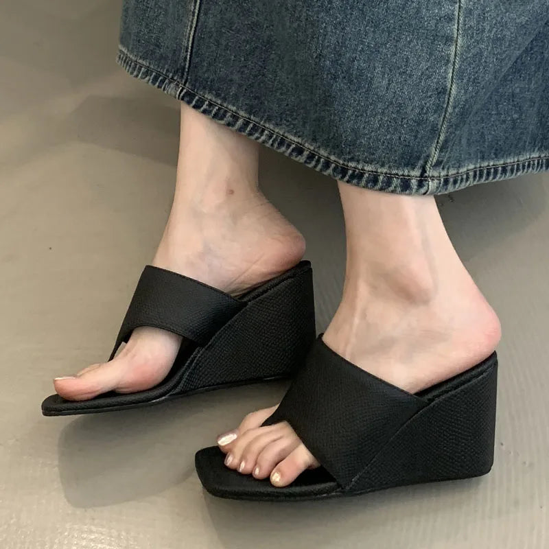 Street Style Square Clip Toe Wedges High Heel