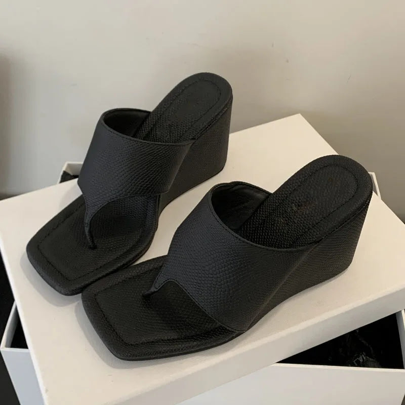 Street Style Square Clip Toe Wedges High Heel