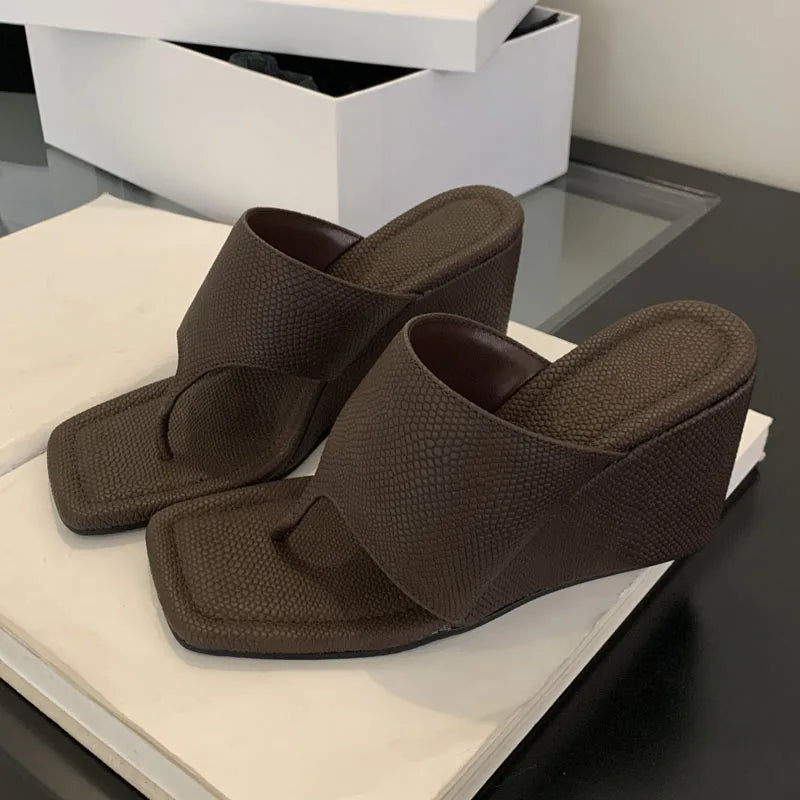 Street Style Square Clip Toe Wedges High Heel
