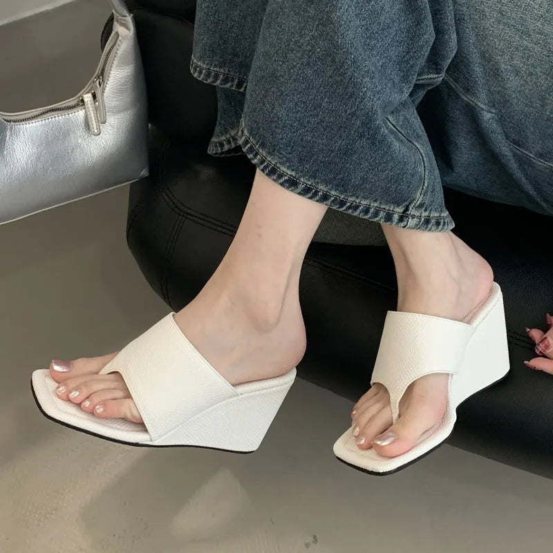 Street Style Square Clip Toe Wedges High Heel