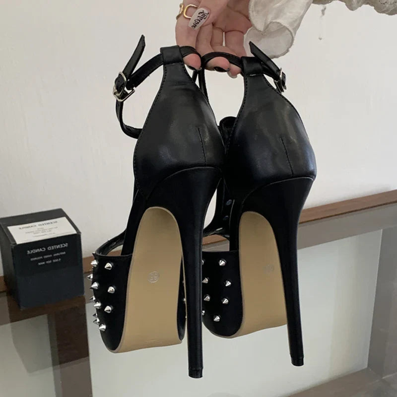 Buckle Strap Sandals Platform Pumps Design Rivet Stiletto High Heel