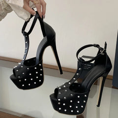 Buckle Strap Sandals Platform Pumps Design Rivet Stiletto High Heel