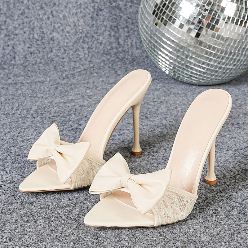 Design Butterfly-kont Breathable Mesh Pointed Toe Slippers Thin High Heel