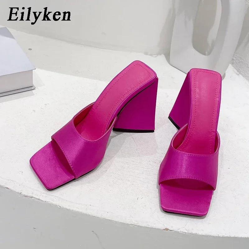 Design Silk Square Toe Slippers Wedding Dress Mules Slides Shoes