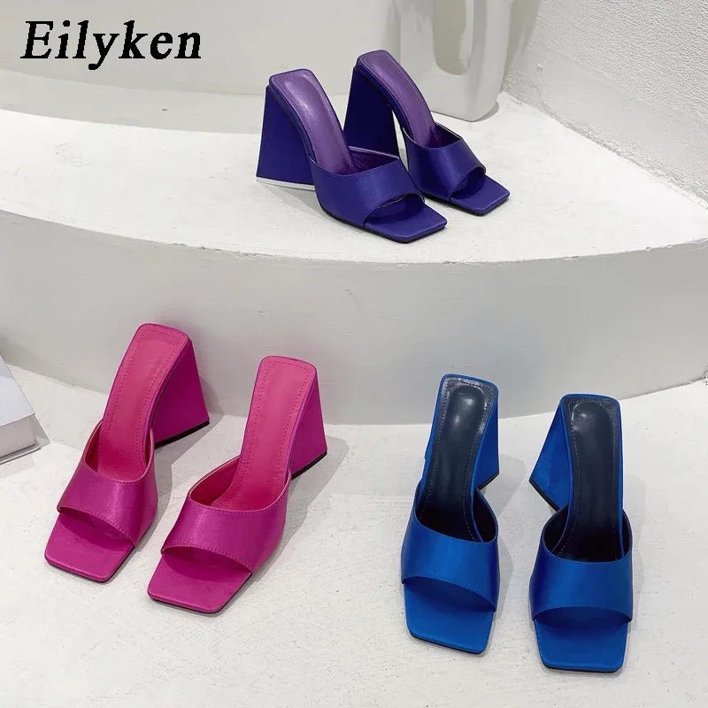 Design Silk Square Toe Slippers Wedding Dress Mules Slides Shoes