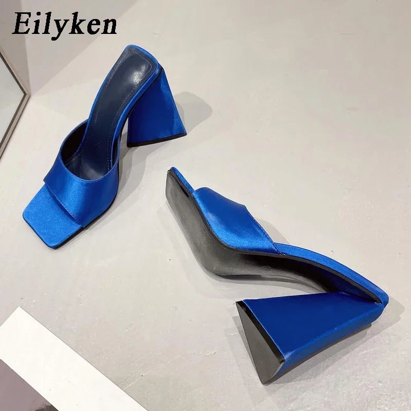 Design Silk Square Toe Slippers Wedding Dress Mules Slides Shoes