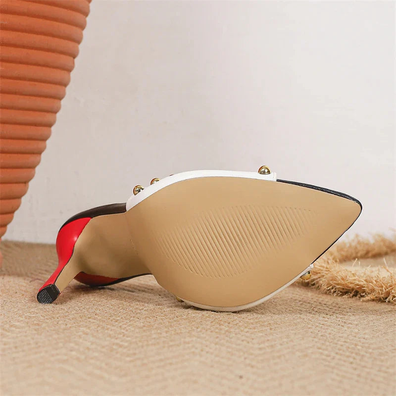 Metal Decoration Pointed Peep Toe Slippers Thin High Heel