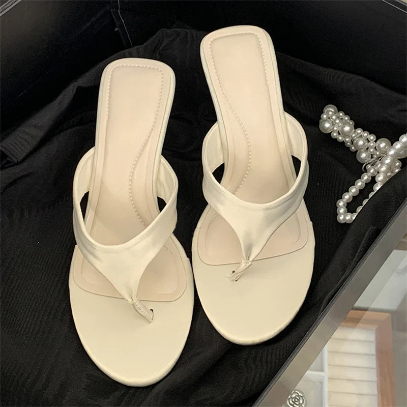 Round Clip Toe Slippers Wedges Platform Heel