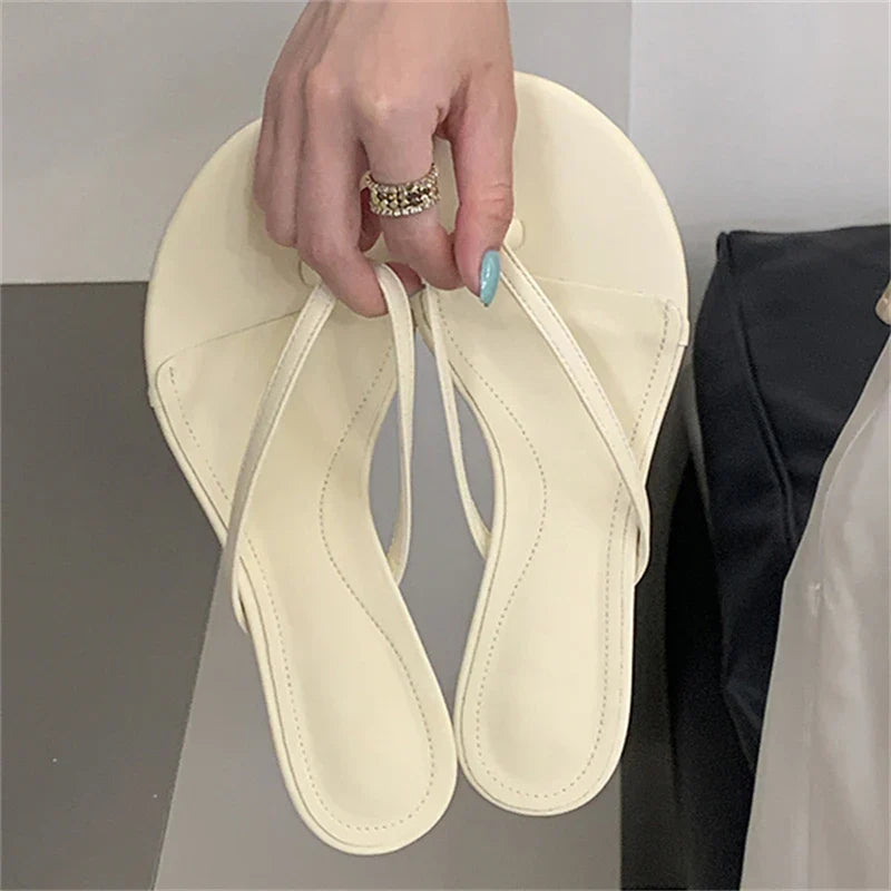 Shallow Clip Toe Slippers Thin Low Heel