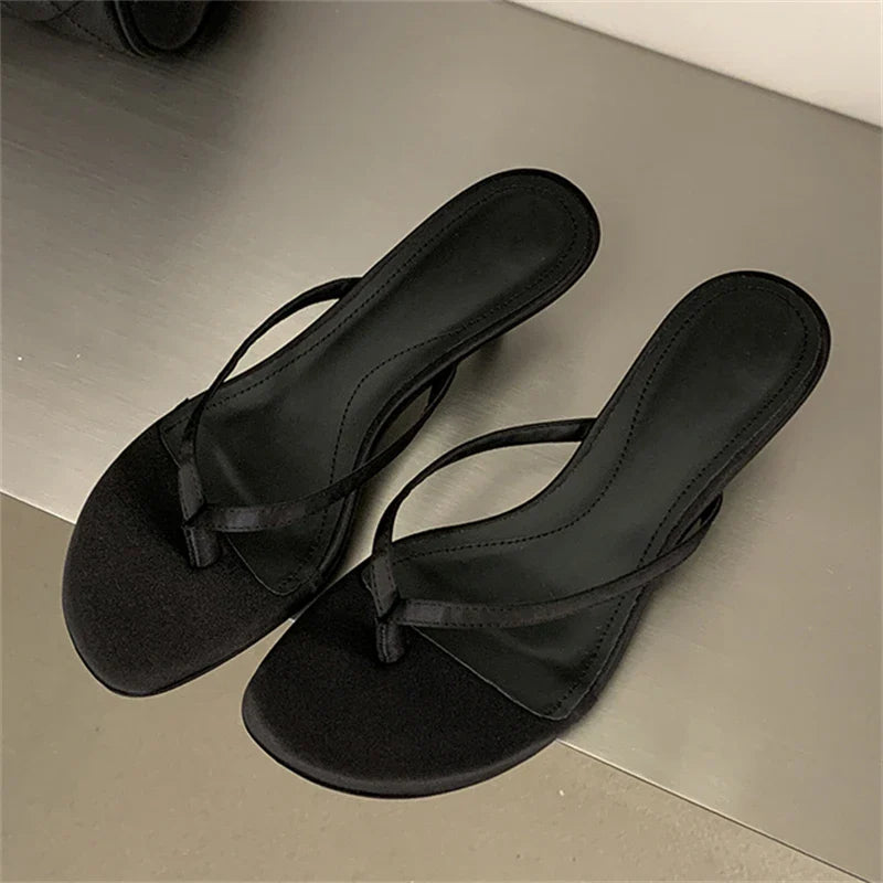 Shallow Clip Toe Slippers Thin Low Heel