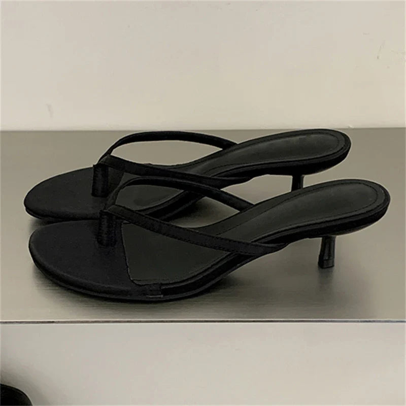 Shallow Clip Toe Slippers Thin Low Heel