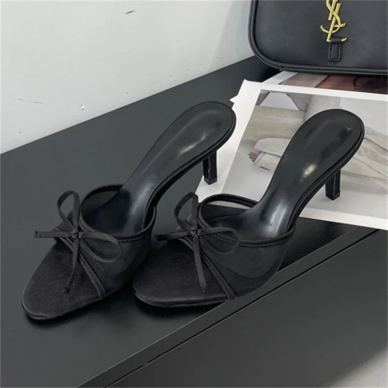 Open Toe Butterfly-knot Breathable Holes Mesh Slippers Thin High Heel