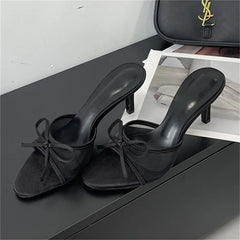 Open Toe Butterfly-knot Breathable Holes Mesh Slippers Thin High Heel