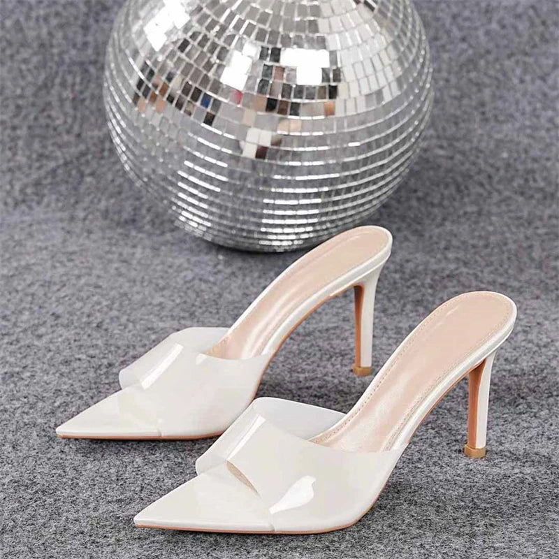 PVC Transparent Candy Color Slippers Elegant Thin High Heel