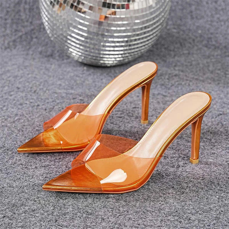PVC Transparent Candy Color Slippers Elegant Thin High Heel
