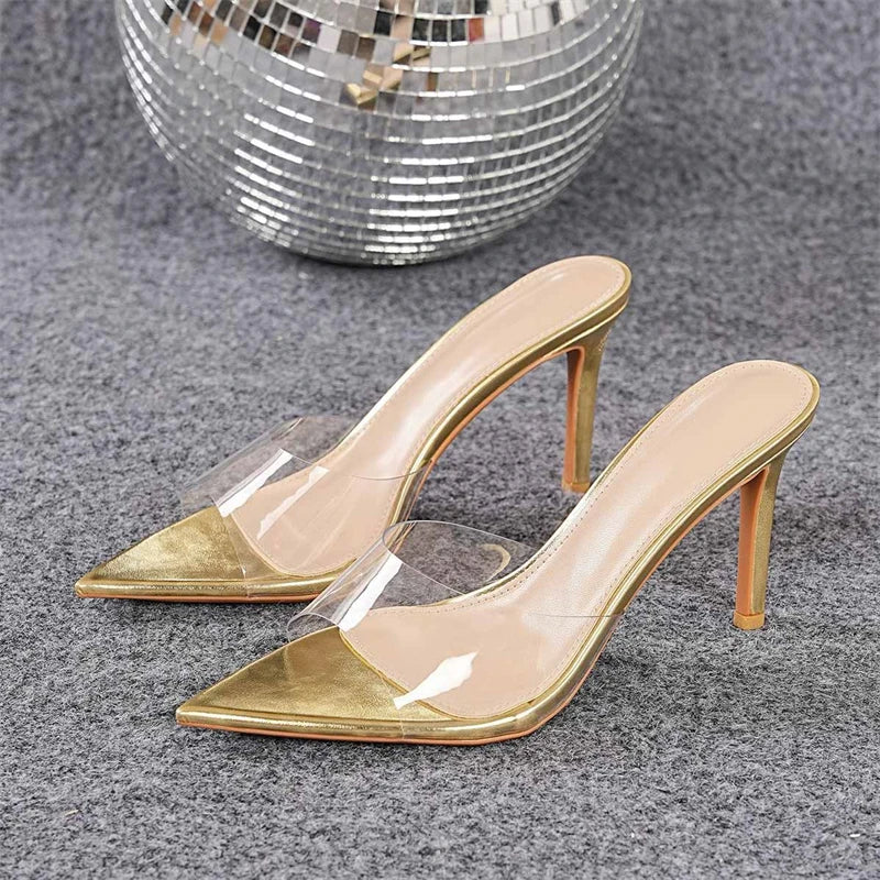 PVC Transparent Candy Color Slippers Elegant Thin High Heel