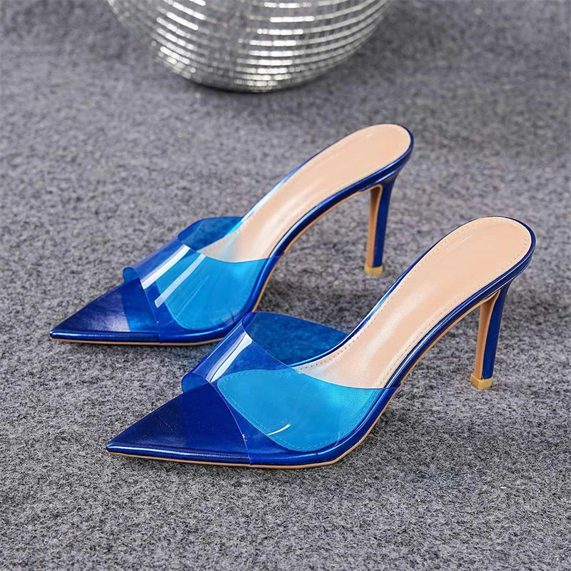 PVC Transparent Candy Color Slippers Elegant Thin High Heel