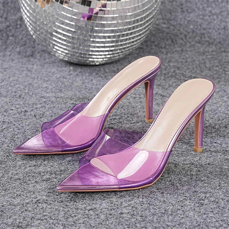 PVC Transparent Candy Color Slippers Elegant Thin High Heel