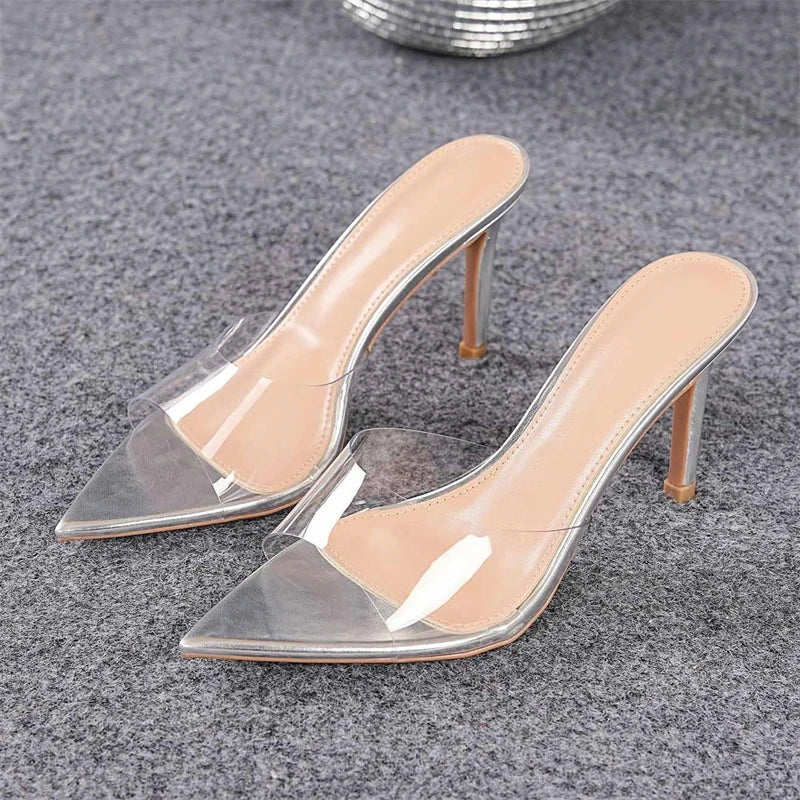 PVC Transparent Candy Color Slippers Elegant Thin High Heel