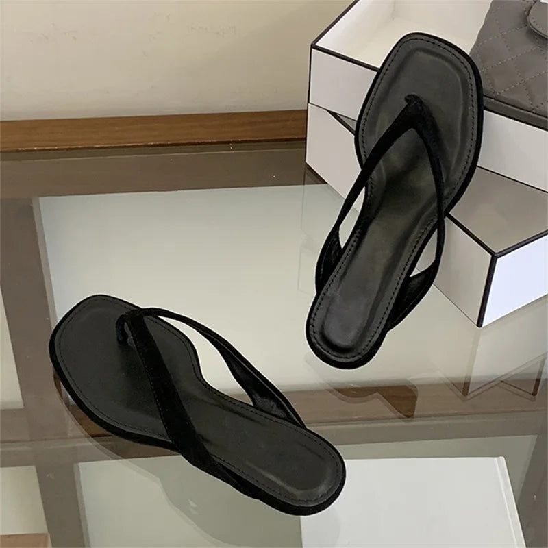 Shallow Square Clip Toe Slippers Low Heel