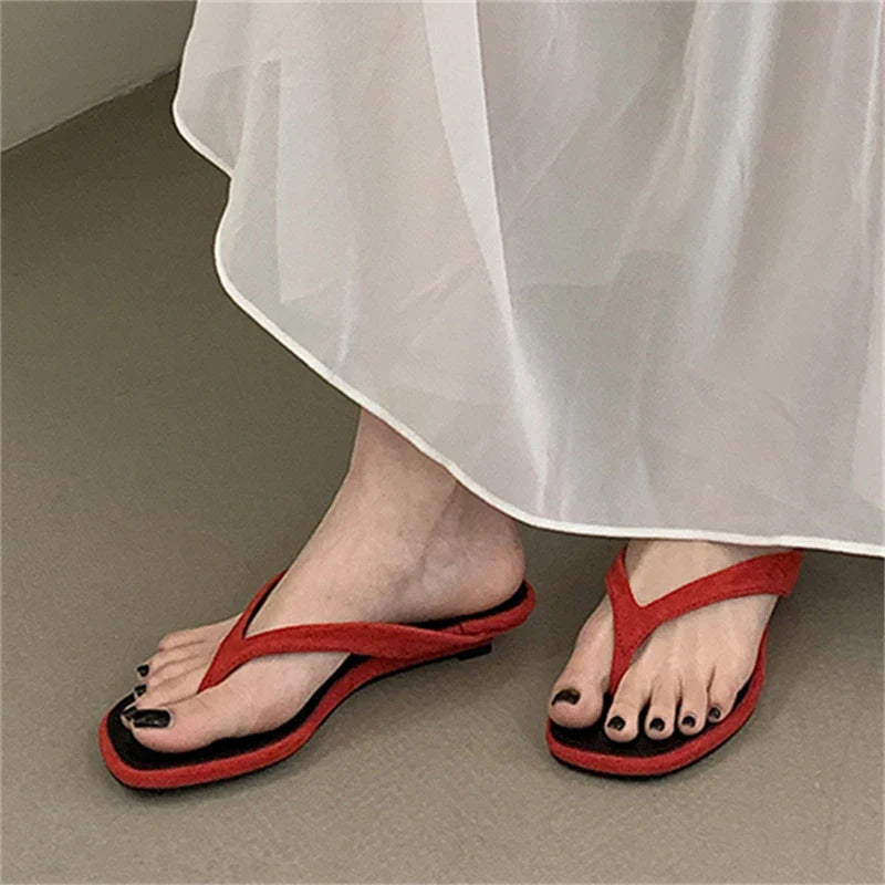 Shallow Square Clip Toe Slippers Low Heel