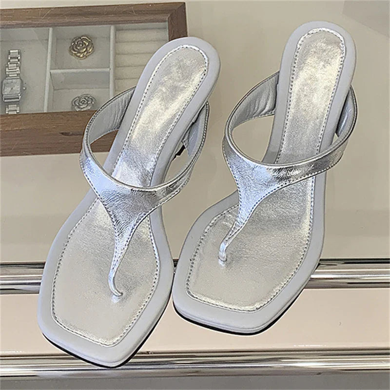 Square Clip Toe Slippers Designer Wedges Heel