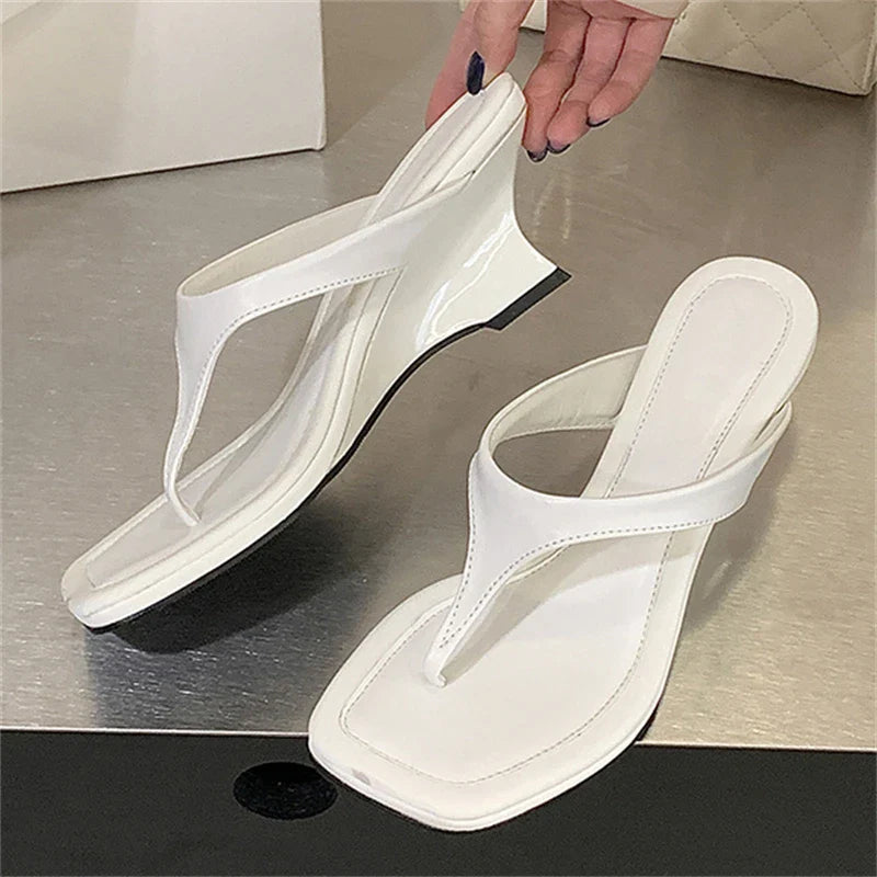Square Clip Toe Slippers Designer Wedges Heel