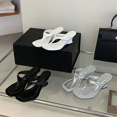 Square Clip Toe Slippers Designer Wedges Heel