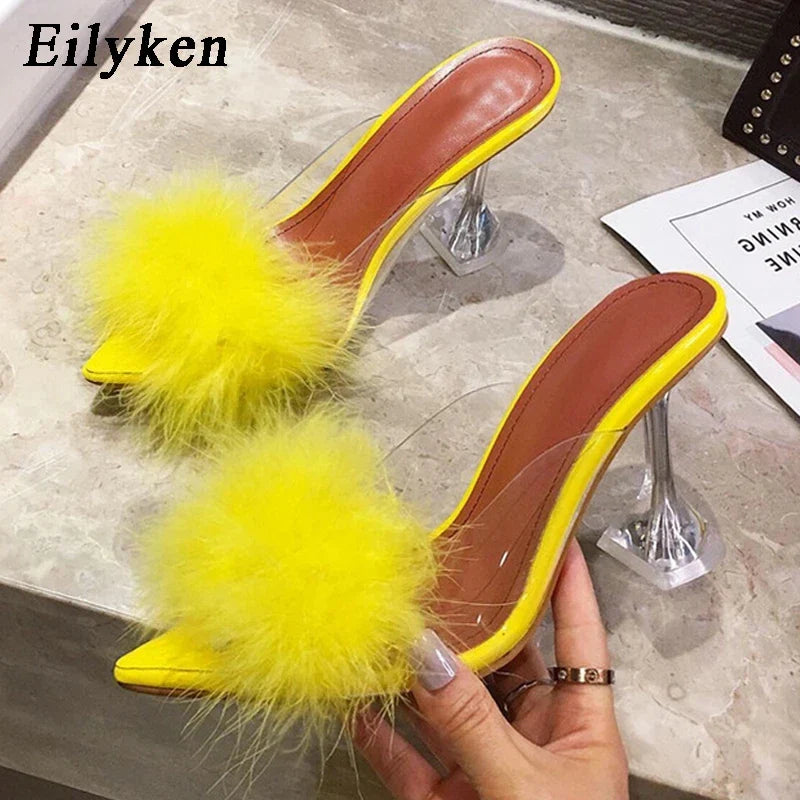 Pumps PVC Transparent Feather Perspex Crystal High Heel