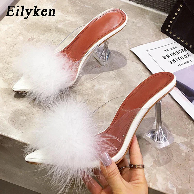 Pumps PVC Transparent Feather Perspex Crystal High Heel
