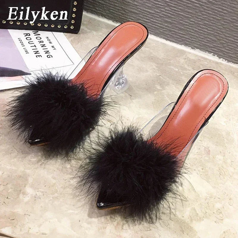 Pumps PVC Transparent Feather Perspex Crystal High Heel