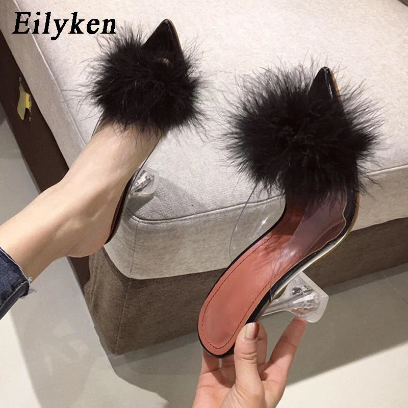 Pumps PVC Transparent Feather Perspex Crystal High Heel
