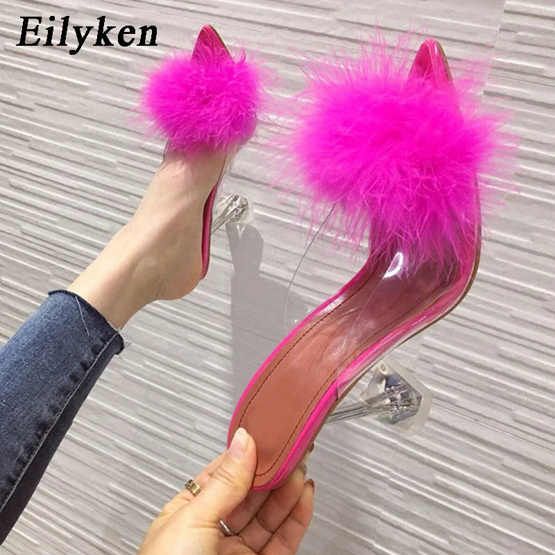 Pumps PVC Transparent Feather Perspex Crystal High Heel