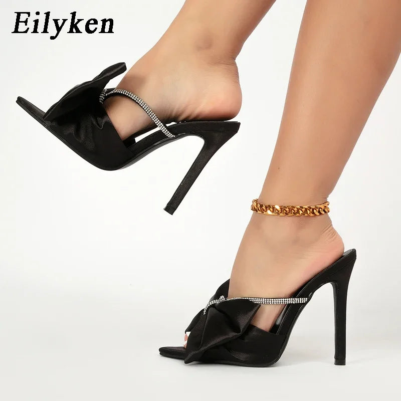 Slippers Crystal Rhinestones Bowknot Thin Heel