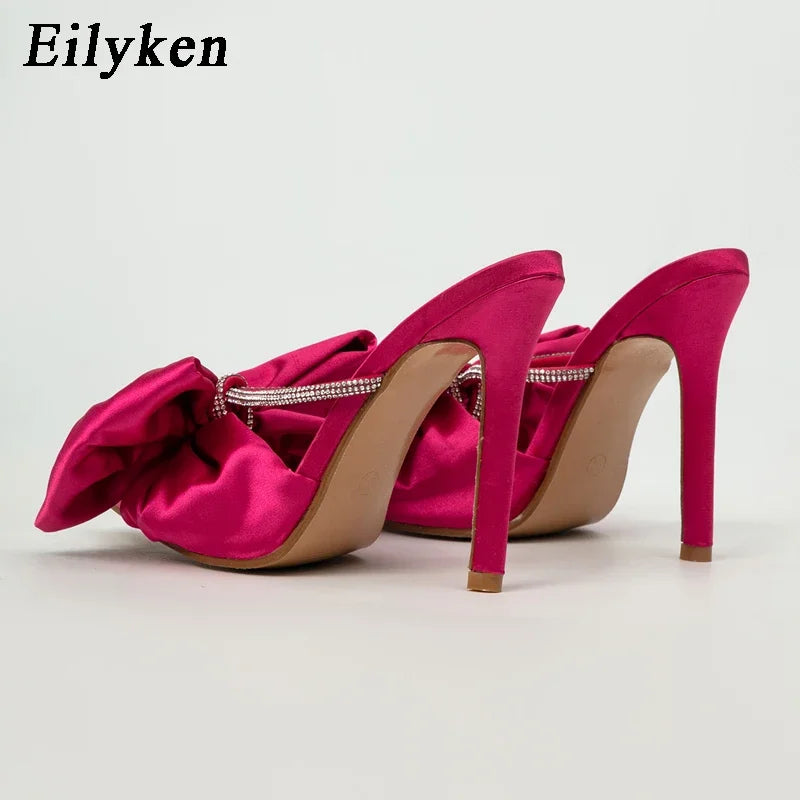 Slippers Crystal Rhinestones Bowknot Thin Heel