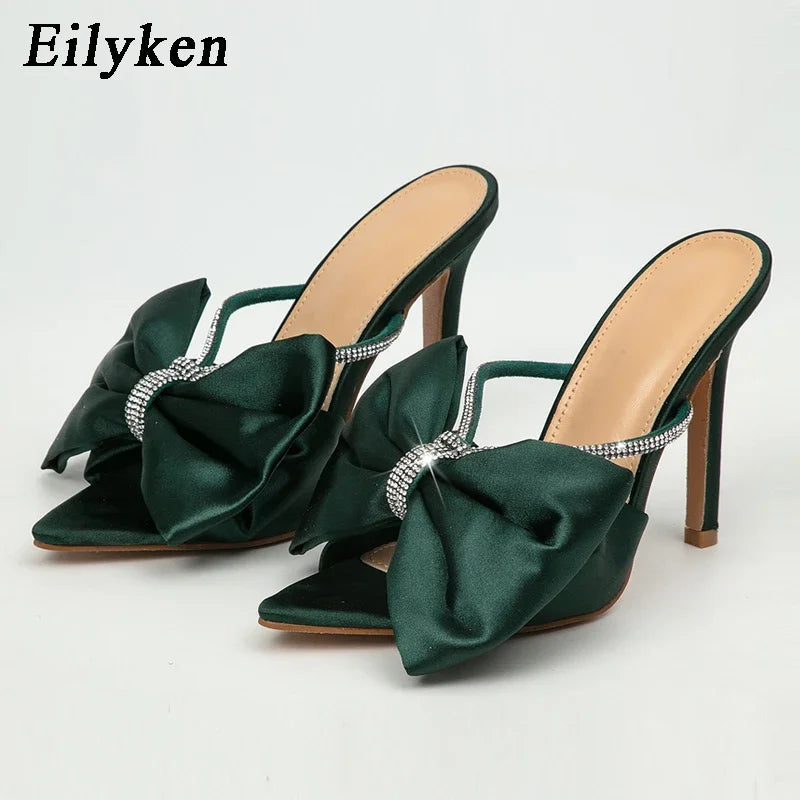 Slippers Crystal Rhinestones Bowknot Thin Heel