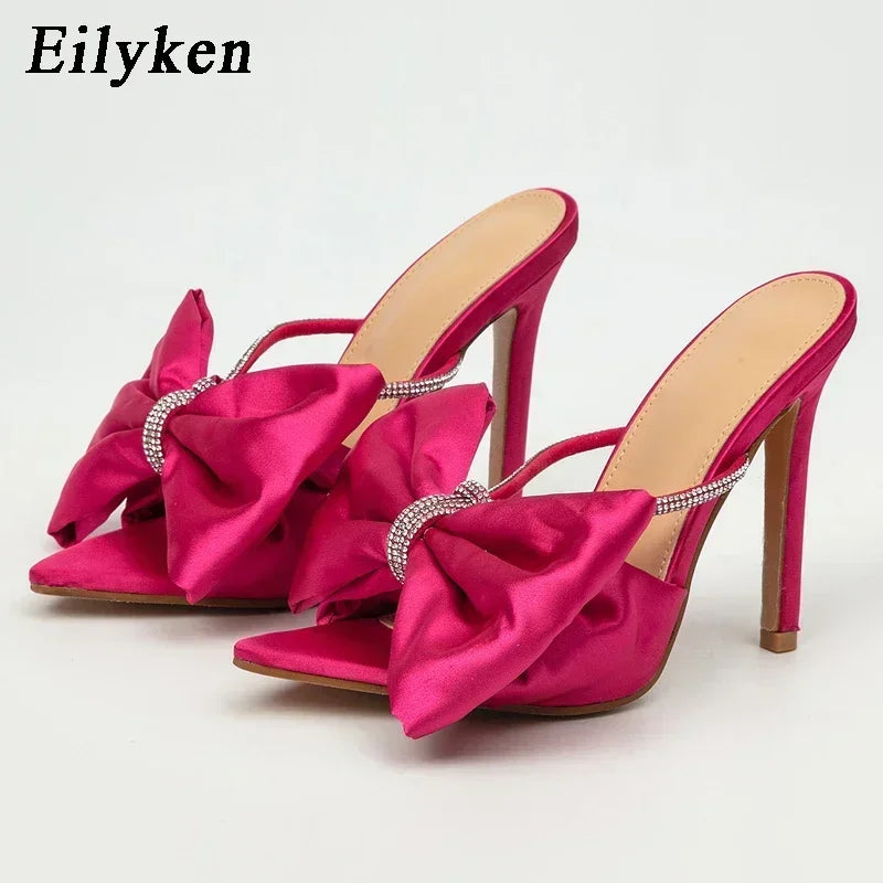 Slippers Crystal Rhinestones Bowknot Thin Heel