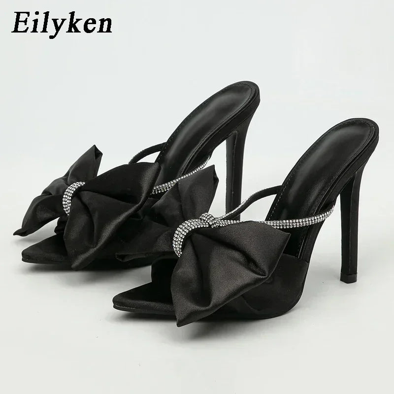 Slippers Crystal Rhinestones Bowknot Thin Heel
