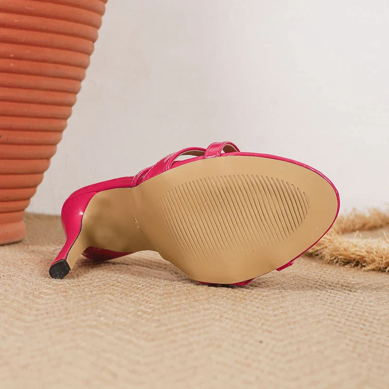 Slippers Designer Narrow Band Open Toe Thin High Heel