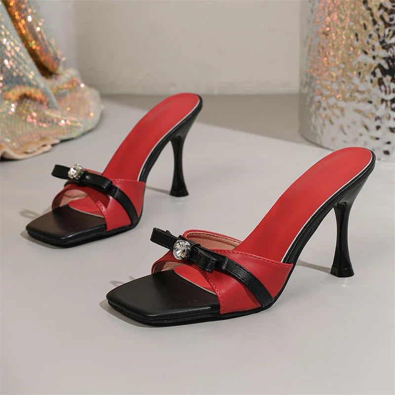 Slippers CRYSTAL Butterfly-kont Square Toe Slide Shoes