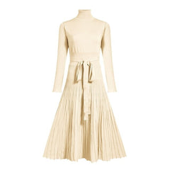 Elastic Pleated Knitted Long Sleeve Sweater Dress