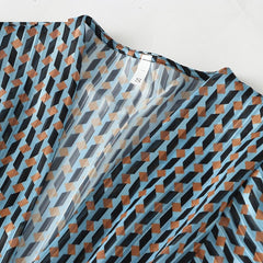 Elastic Waist Geometric Print V-Neck Maxi Dress