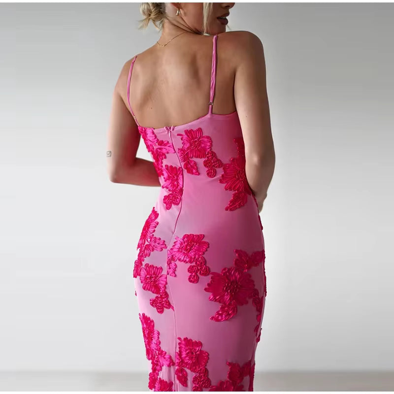 Elegant 3D Flower Strapless Ruched Skew Collar Sleeveless Backless Long Maxi Dress