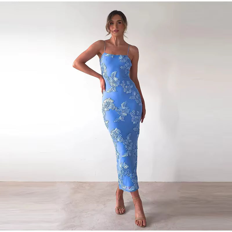 Elegant 3D Flower Strapless Ruched Skew Collar Sleeveless Backless Long Maxi Dress
