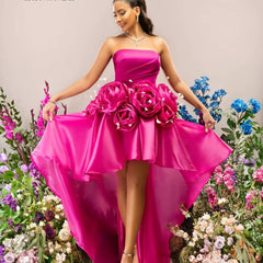 Elegant 3D Flowers Trailing robes Strapless Party Silky Maxi Dress
