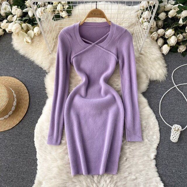 Elegant A Line Cross Tie Design O Neck Slim Dress