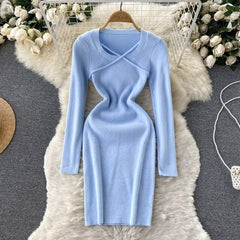 Elegant A Line Cross Tie Design O Neck Slim Dress