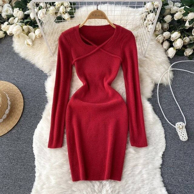 Elegant A Line Cross Tie Design O Neck Slim Dress