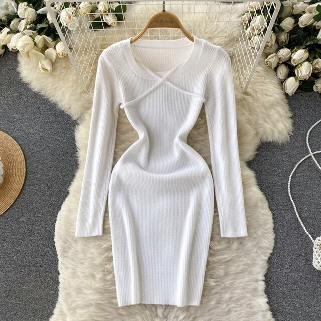 Elegant A Line Cross Tie Design O Neck Slim Dress