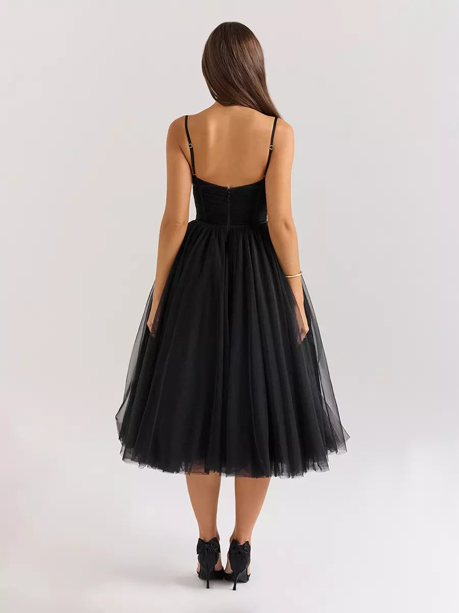 Elegant A-Line Graduation Sweet Tulle Sleeveless Midi Dress